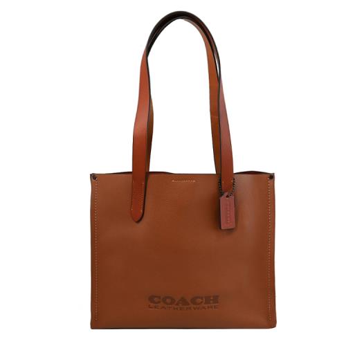 COACH CH757 RELAY 34 經典壓紋LOGO皮革肩背托特包.紅棕