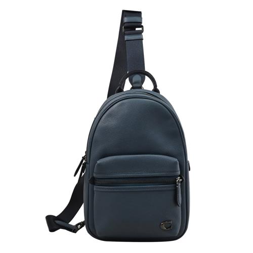 COACH CP162 Charter 簡約LOGO荔枝皮革單肩後背/胸口包.牛仔藍