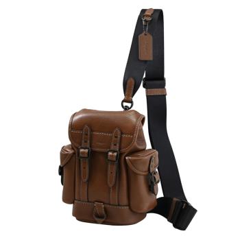 COACH CE505 HITCH 13 壓紋LOGO全皮革迷你單肩後背/胸口包.深棕