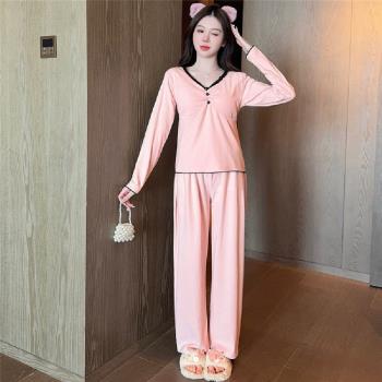 【藍尼居家】★帶胸墊蕾絲簡約家居睡衣(女睡衣/家居服/舒適/兩件式)