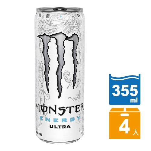 【福利品】【魔爪Monster Energy】超越能量 碳酸飲料355ml(4入/組)(凹罐1瓶，外箱破損，內容物完好)