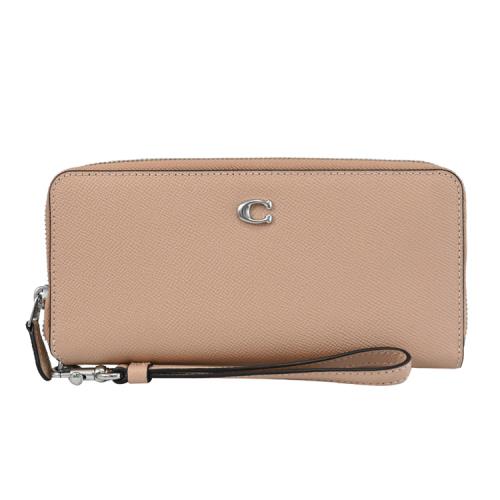 COACH C7184 簡約C LOGO皮革手掛式ㄇ字拉鍊長夾.裸膚