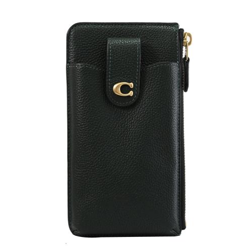 COACH CJ866 簡約C LOGO荔枝皮革簡易手機包/皮夾.深綠