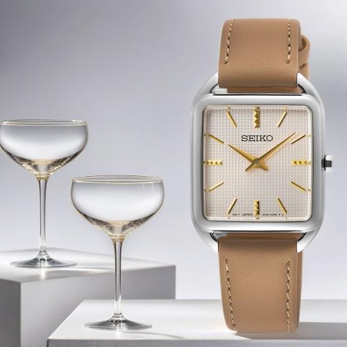 SEIKO 精工 CS系列優雅時尚方形腕錶/米X卡其/26mm (4N30-00L0P/SWR089P1)SK003