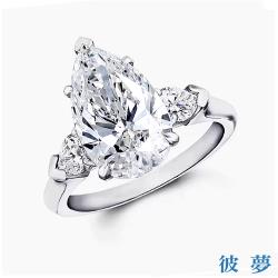 彼夢】IGI 5克拉D/VVS2 2EX NONE PT950鉑金水滴培育鑽石戒(主鑽5克拉+ 