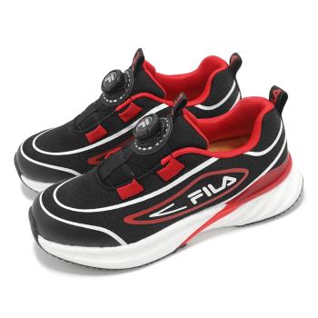 Fila 慢跑鞋 J415Z 大童 黑 紅 白 旋鈕 拼接 緩衝 小朋友 運動鞋 斐樂 3J415Z021