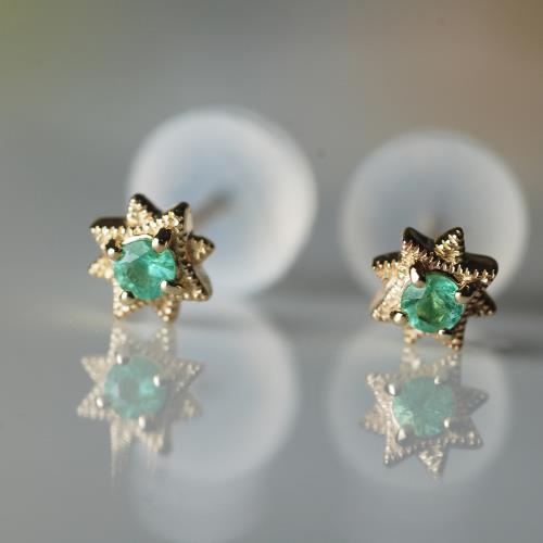 ROKUZAN 八角星綠寶小鑽K金耳環