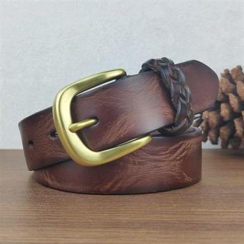 【米蘭精品】皮帶真皮腰帶-牛皮黃銅扣復古手工男配件3色74jq23