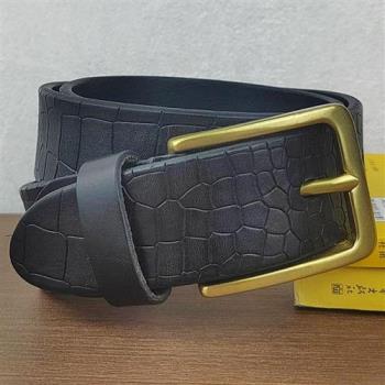 【米蘭精品】皮帶真皮腰帶-牛皮商務鱷魚紋銅釦男配件3色74jq35