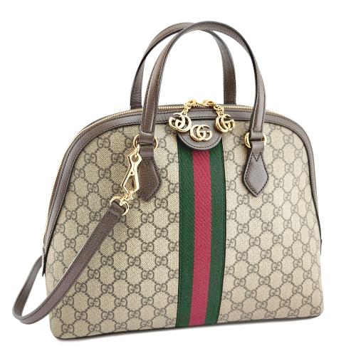 九成新！GUCCI Ophidia 咖啡色雙G帆布手提斜背兩用大貝殼包(