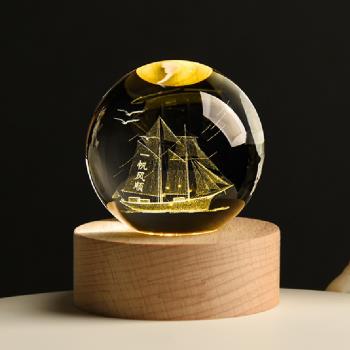 【All Splendid】一帆風順 水晶球 LED發光底座 燈座 生日禮物 情人節禮物 送禮 水晶雕刻球 氣氛小物