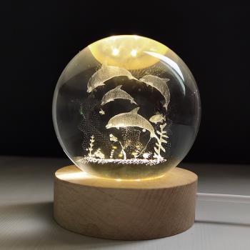 【All Splendid】海豚 暖光星空水晶球 臺灣現貨 星空燈 小夜燈 LED 月球燈 交換禮物 生日禮