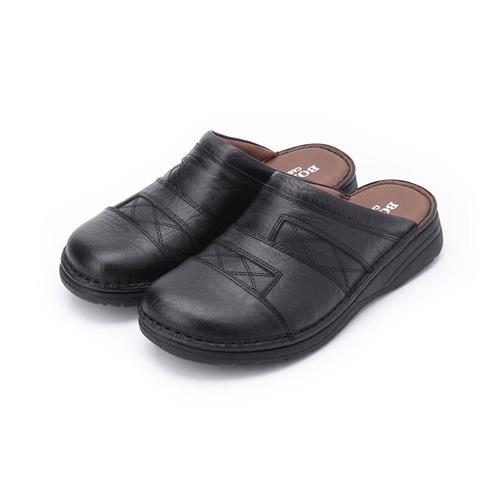 BONJO 拼接真皮拖鞋 黑 男鞋 鞋全家福