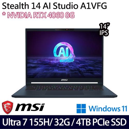 (規格升級)MSI微星Stealth 14 AI A1VFG-009TW 14吋筆電 Ultra 7 155H/32G/4TB/RTX4060/W11