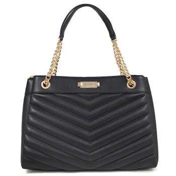 MICHAEL KORS 金字LOGO菱格三層鏈帶托特肩揹包(黑色)
