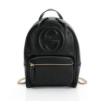 GUCCI古馳 經典SOHO系列雙G LOGO牛皮金鍊雙肩後揹包(黑色)