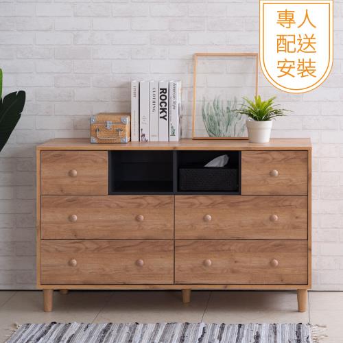 【TZUMii】專人配送組裝-洛亞二格六抽斗櫃 抽屜櫃 電器櫃 4尺斗櫃 置物櫃 免組裝 專人安裝