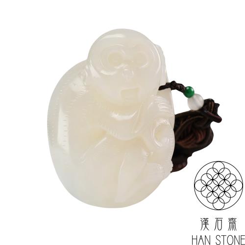 【漢石齋】天然和田玉 靈猴玉佩手把件 白玉(40*57*15mm)