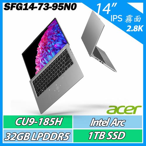 ACER 宏碁 Swift GO SFG14-73-95N0 銀(U9 185H/32G/1TB/14吋) 2.8K IPS霧面 AI文書效能輕薄筆電