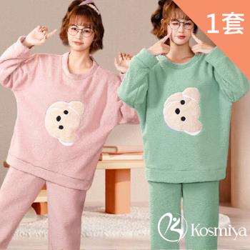 【Kosmiya】1套 法蘭絨保暖睡衣/女睡衣/長袖睡衣/連身洋裝/洋裝/保暖睡衣(均碼/加大碼)