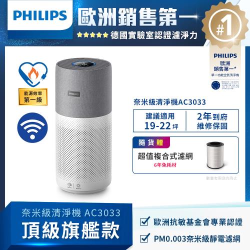 PHILIPS飛利浦 2022升級版-奈米級空氣清淨機-360度高效過濾★適用19-22坪(AC3033/86)