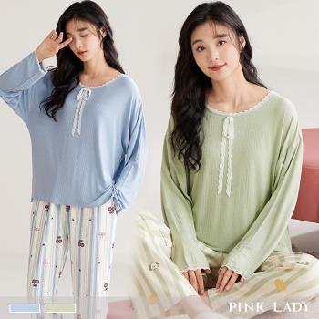 【PINK LADY】棉柔長袖成套睡衣 蕾絲夢境 印花寬版 秋冬兩件式居家服(女睡衣/保暖/居家睡衣/舒適棉質)