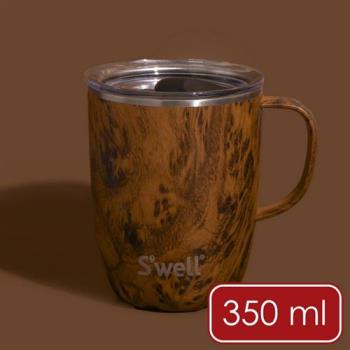 《Swell》Mug不鏽鋼滑蓋保溫馬克杯(金柚木紋350ml) | 保溫杯 保冷保冰杯 推蓋直飲杯 環保杯 便攜杯 咖啡杯 隨行杯