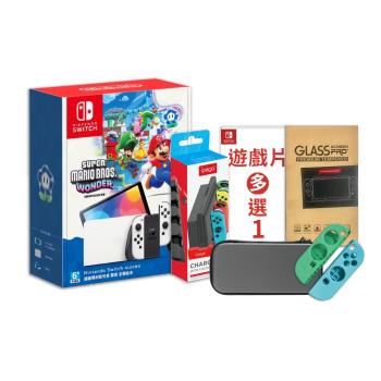 任天堂 Switch OLED主機 超級瑪利歐兄弟 驚奇+遊戲多選一+包貼+充電座（送矽膠套）