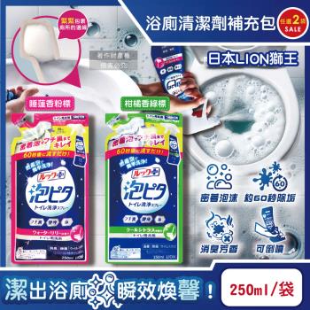 (2袋任選超值組)日本LION獅王-LOOK PLUS密著泡沫約60秒除垢消臭浴廁清潔劑補充包250ml/袋(衛浴地板潔廁,馬桶蓋清潔廁所去汙洗劑)
