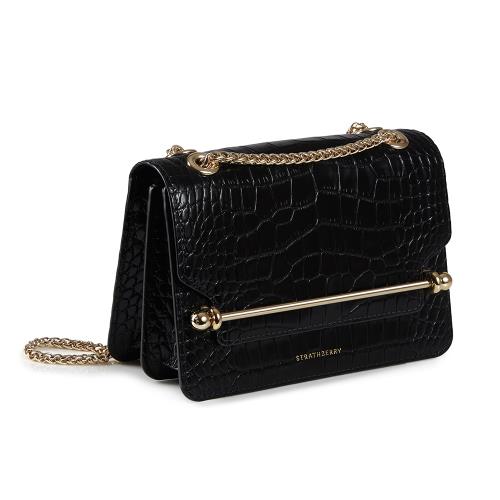 STRATHBERRY East West mini 肩背包-鱷魚壓紋黑