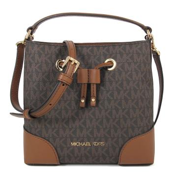 MICHAEL KORS MERCER 金字LOGO滿版小水桶兩用包(咖啡色)