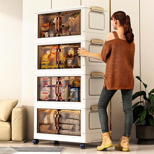Mr.box  70面寬折疊雙開門四層收納櫃-美式手把附滑輪-兩款可選