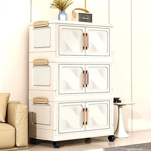 Mr.box 50面寬折疊雙開門三層收納櫃-美式手把附滑輪-兩款可選