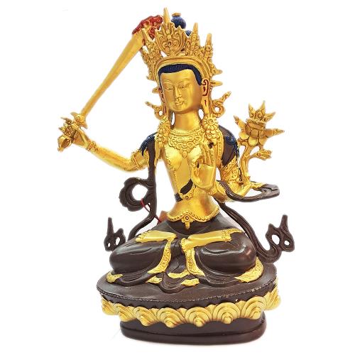 真言密教　文殊菩薩像　葉氏彫刻金泥使用 文殊菩薩{銅泥金}20公分|佛像擺飾|ETMall東森購物網