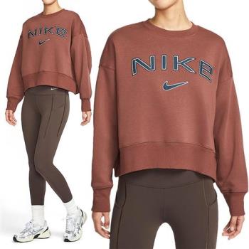 Nike PHNX FLC OOS Logo CRE 女款 棕色 運動 大學T 寬鬆 磨毛 長袖 FV7675-218