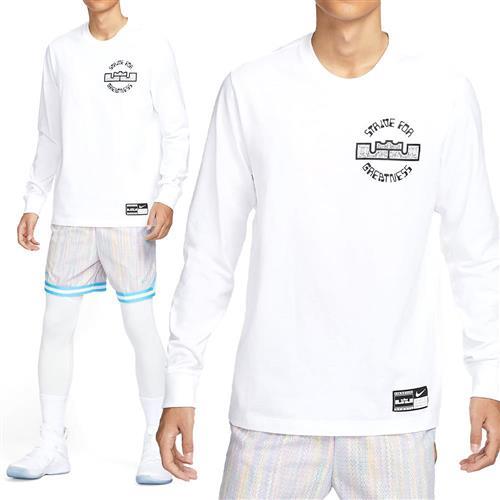 Nike LBJ M NK Tee M90 LS 男款 白色 運動 純棉 寬鬆 落肩 上衣 長袖 HF6192-100