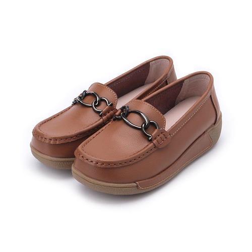 MIO 牛皮飾扣厚底鞋 咖 女鞋 鞋全家福