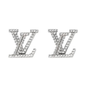 Louis Vuitton LV M00608 LV Iconic 經典水鑽LOGO針式耳環.銀