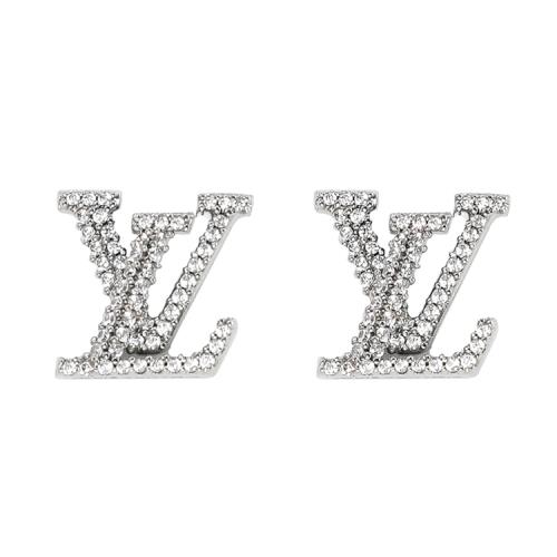 Louis Vuitton LV M00608 LV Iconic 經典水鑽LOGO針式耳環.銀