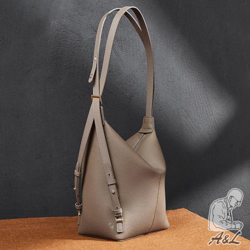 【A&L老工匠】真皮.頭層牛皮Laraine時尚多way水桶包肩背/後背包-大象灰