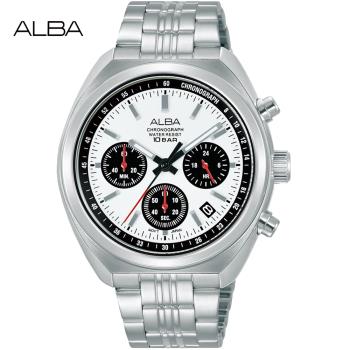 ALBA 雅柏 日系簡約三眼計時錶/白/40.1mm (VD53-X406S/AT3K11X1)
