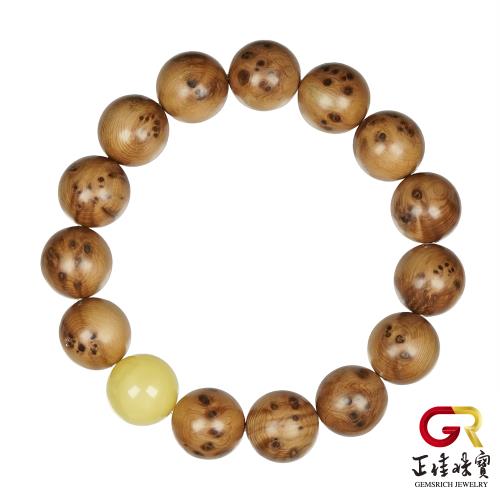 【正佳珠寶】崖柏 頂級瘤疤 15mm 白金滿蜜蠟 瘤疤崖柏手珠｜日本彈力繩