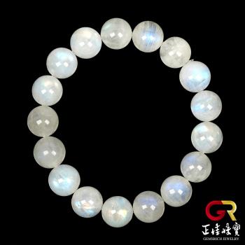 【正佳珠寶】藍月光石 高品湛藍月光 12.4-12.8mm 藍月光石手珠｜日本彈力繩