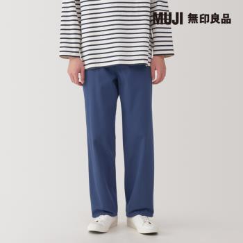 男吉貝木棉混人字紋寬版褲 煙燻藍【MUJI 無印良品】