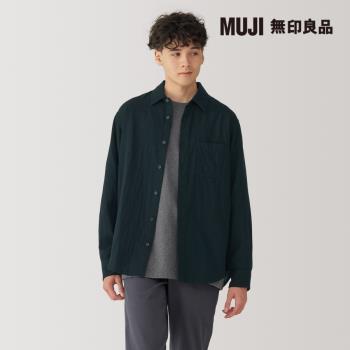男吉貝木棉混二重紗織長袖襯衫 黑色【MUJI 無印良品】