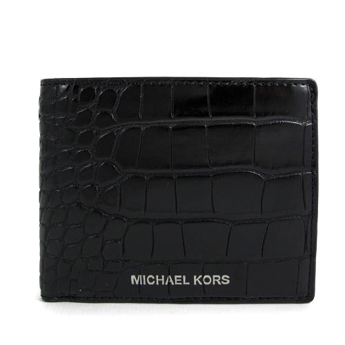 MICHAEL KORS COOPER 鱷魚紋壓印雙折式短夾(黑色)