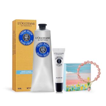 LOCCITANE 歐舒丹 經典乳油木護手嘟唇組送幸運水晶手鏈-情人節禮品