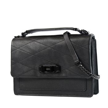 Rebecca minkoff Je Taime 真皮菱格旋鈕翻蓋手提/斜背二用包-黑色/中