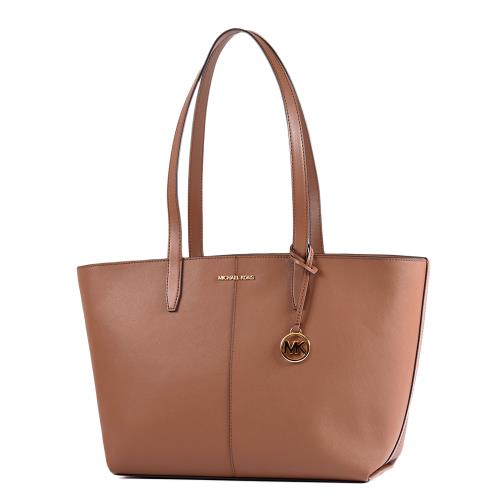 MICHAEL KORS 防刮十字紋後置物拉鍊托特包-焦糖色/中