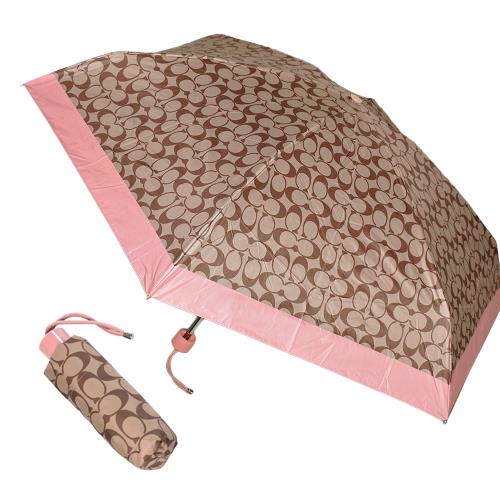 COACH 經典LOGO輕量摺疊晴雨傘-花瓣粉